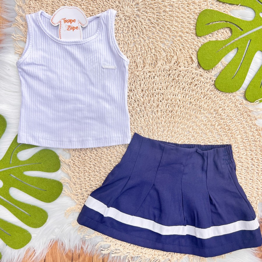 Conj. Regata e Short Saia Cheerleader - Branco e Marinho